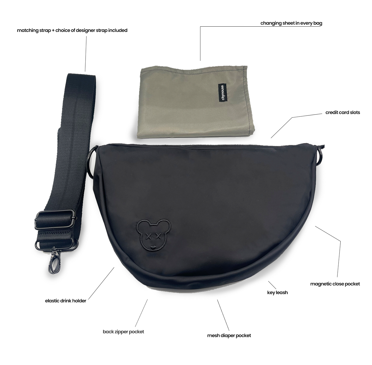 citymini sling diaper bag - JET BLACK