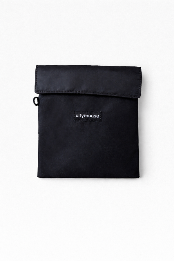 Black pouch with 'citymouse' branding on a white background