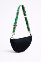 image of Black Citymouse NY Classic Crossbody Diaper Bag with green wavy designer strap