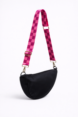image of Black Citymouse NY Classic Crossbody Diaper Bag with pink checker designer strap
