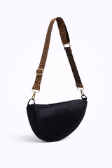 image of Black Citymouse NY Classic Crossbody Diaper Bag with leopard designer strap