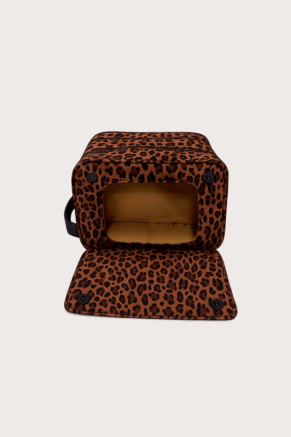Citymouse NY Quick Changing Cube in Wild/ Leopard print on a light gray background, shown open to display the interior