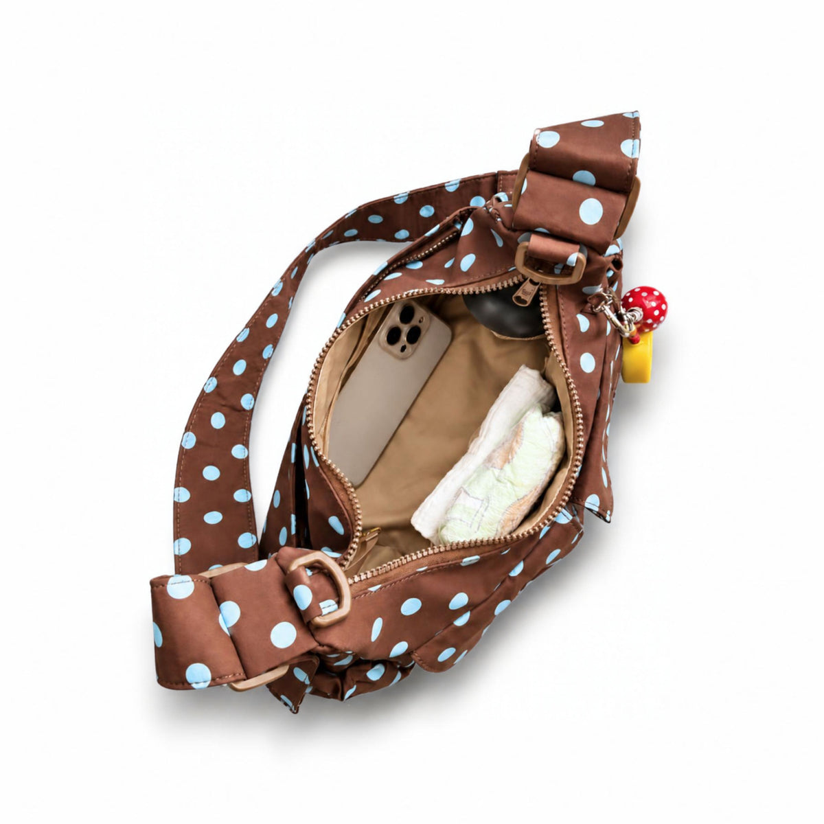 Citymouse Cargo Crossbody Diaper Bag in Siena, open showing inside
